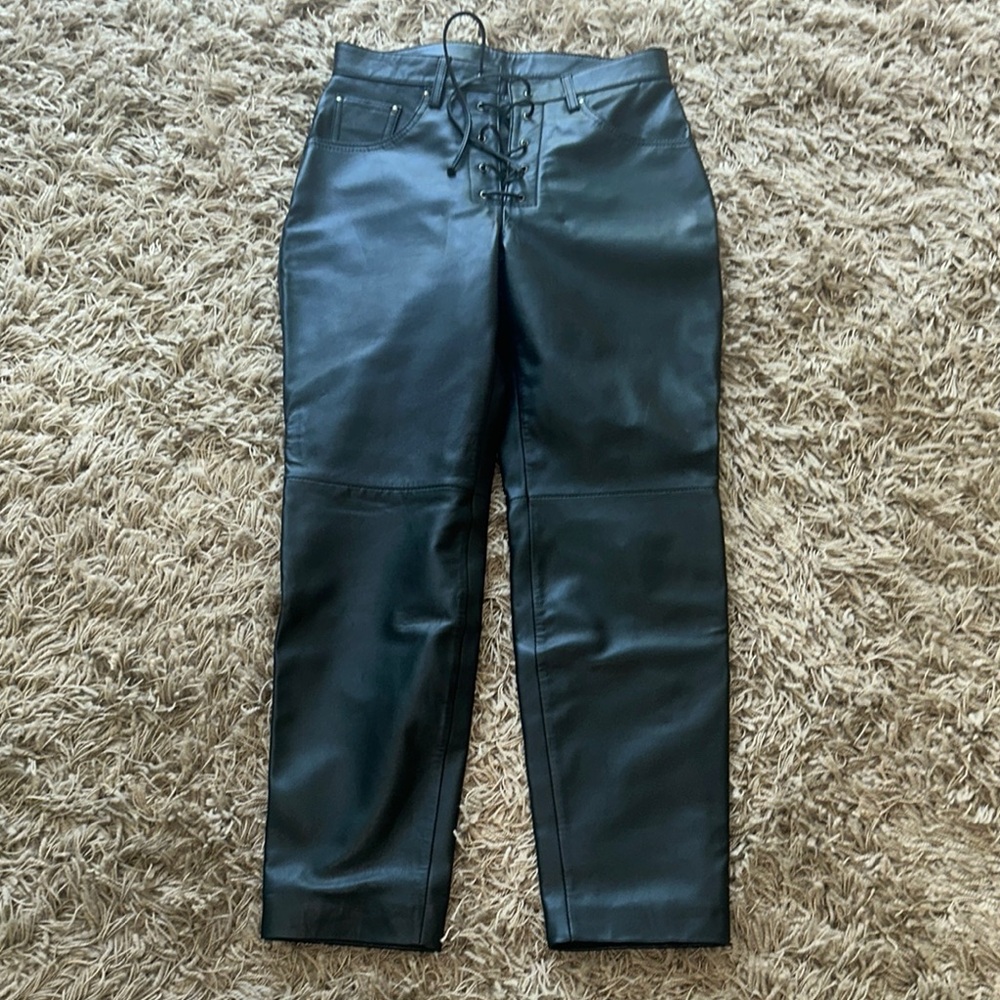 Black Lace-Up Leather Pants